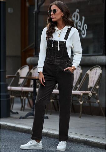 Vetinee Womens Overalls Denim Stretch Straight Leg Jeans Overall Regular Fit Bib Jean Jumpsuits Comfy Adjustable Straps in Kuwait