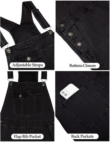 Vetinee Womens Overalls Denim Stretch Straight Leg Jeans Overall Regular Fit Bib Jean Jumpsuits Comfy Adjustable Straps in Kuwait