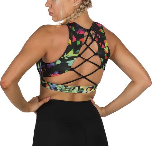 icyzone Strappy Sports Bra for Women - Supportive Gym Workout Yoga Bra with Removable Cups in Saudi Arabia