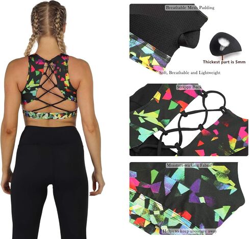 icyzone Strappy Sports Bra for Women - Supportive Gym Workout Yoga Bra with Removable Cups in Saudi Arabia