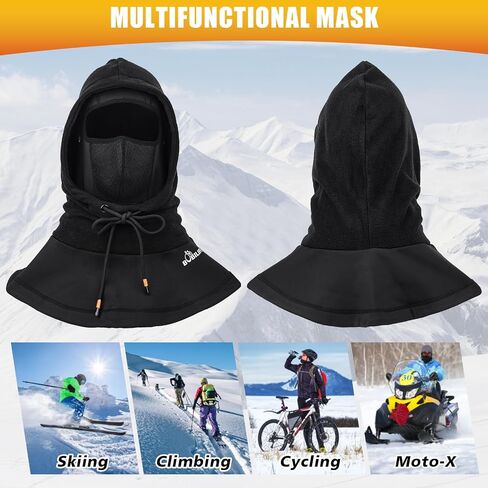 Thermal Winter Double Thickened Balaclava -Full Face Cold Weather Fleece Ski Hat Cap Face Mask Hood for Outdoors Skiing Cycling Black in Saudi Arabia