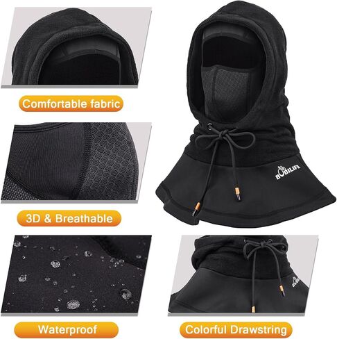 Thermal Winter Double Thickened Balaclava -Full Face Cold Weather Fleece Ski Hat Cap Face Mask Hood for Outdoors Skiing Cycling Black in Saudi Arabia