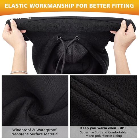 Thermal Winter Double Thickened Balaclava -Full Face Cold Weather Fleece Ski Hat Cap Face Mask Hood for Outdoors Skiing Cycling Black in Saudi Arabia