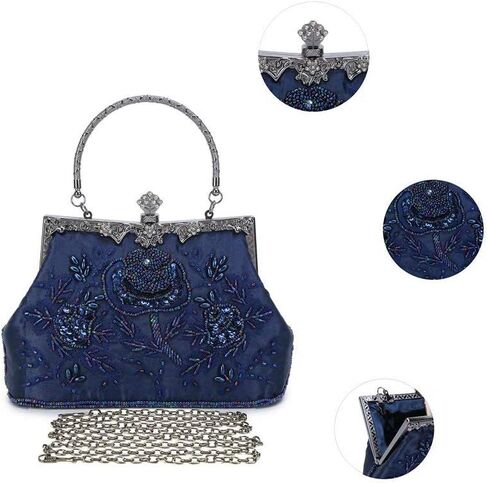 KISSCHIC Women's Handbag Vintage Rose Embroidered Beaded Sequin Evening Bag Wedding Party Clutch Purse in Kuwait