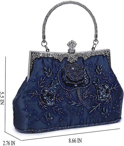 KISSCHIC Women's Handbag Vintage Rose Embroidered Beaded Sequin Evening Bag Wedding Party Clutch Purse in Kuwait