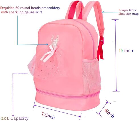 WUHBJJXY، لطيف، ناعم، خفيف الوزن، حريري، سعة كبيرة متينة، حقيبة ظهر للرقص للأطفال جافة ورطبة، حقيبة باليه للأطفال، حقيبة يومية كاجوال للفتيات مع حجرة للأحذية للرقص، الرياضة، المشي لمسافات طويلة، صالة الألعاب الرياضية in Kuwait