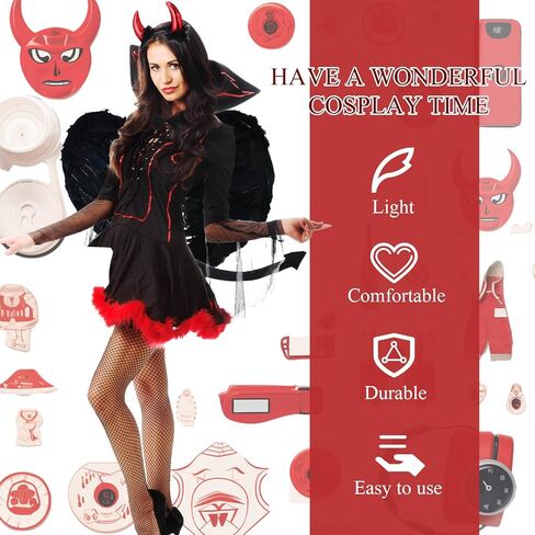 Cindeer 5 قطع أزياء الهالوين الشيطان مجموعة شيطان القوس التعادل ذيل الشيطان أجنحة الشيطان الشيطان مذراة الشيطان القرن عقال للكرنفال تأثيري الدعامة اكسسوارات الديكور in Saudi Arabia