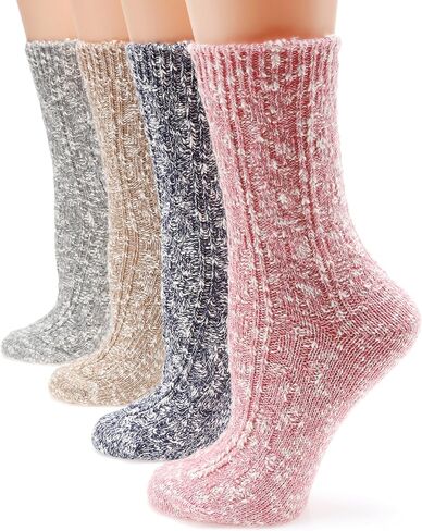 MIRMARU Women's Premium Winter 4 Pairs Wool And Cotton Blend Crew Socks Collection in Saudi Arabia