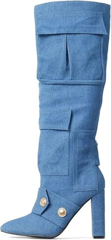 Women's Camo Knee High Boots Pointed Toe Block Heel Camouflage Boot with Metal Buttons Multiple Pockets Boot in Saudi Arabia