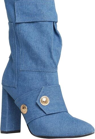 Women's Camo Knee High Boots Pointed Toe Block Heel Camouflage Boot with Metal Buttons Multiple Pockets Boot in Saudi Arabia