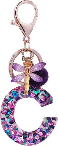 SELOVO Women Girls Capital Initial Purple Dragonfly Keychain Letter Alphabet Keyring in Kuwait