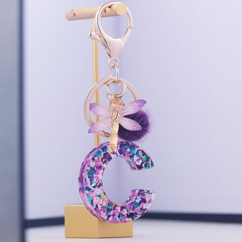 SELOVO Women Girls Capital Initial Purple Dragonfly Keychain Letter Alphabet Keyring in Kuwait