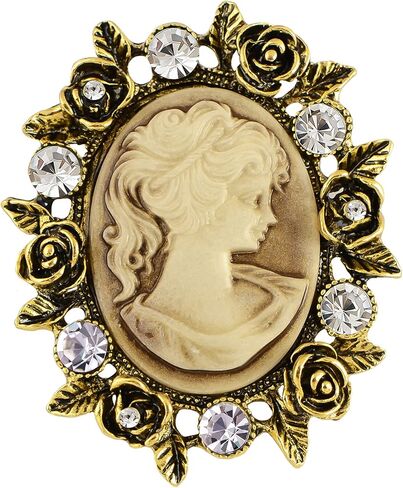 Alilang Vintage Inspired Crystal Rhinestone Victorian Lady Cameo Brooch Pin Maiden Flower Ribbon Bow Pendant in Kuwait