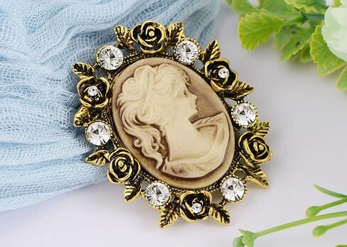 Alilang Vintage Inspired Crystal Rhinestone Victorian Lady Cameo Brooch Pin Maiden Flower Ribbon Bow Pendant in Kuwait