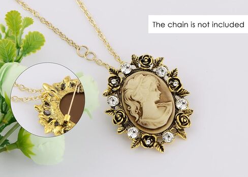 Alilang Vintage Inspired Crystal Rhinestone Victorian Lady Cameo Brooch Pin Maiden Flower Ribbon Bow Pendant in Kuwait