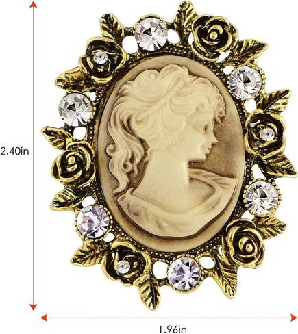 Alilang Vintage Inspired Crystal Rhinestone Victorian Lady Cameo Brooch Pin Maiden Flower Ribbon Bow Pendant in Kuwait