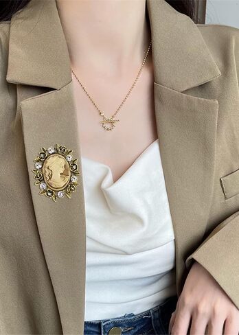 Alilang Vintage Inspired Crystal Rhinestone Victorian Lady Cameo Brooch Pin Maiden Flower Ribbon Bow Pendant in Kuwait