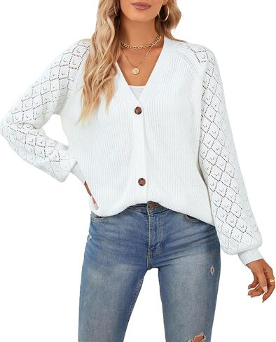 سترة نسائية من QUALFORT مصنوعة من القطن 100% وأكمام طويلة مفتوحة من الأمام وسترة متماسكة بأزرار بأزرار in Kuwait