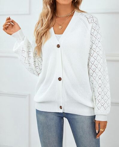 سترة نسائية من QUALFORT مصنوعة من القطن 100% وأكمام طويلة مفتوحة من الأمام وسترة متماسكة بأزرار بأزرار in Kuwait