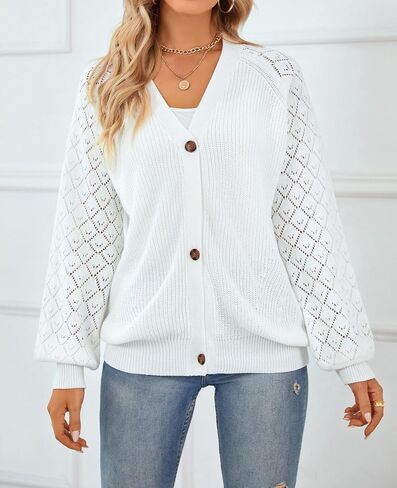 سترة نسائية من QUALFORT مصنوعة من القطن 100% وأكمام طويلة مفتوحة من الأمام وسترة متماسكة بأزرار بأزرار in Kuwait