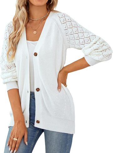 سترة نسائية من QUALFORT مصنوعة من القطن 100% وأكمام طويلة مفتوحة من الأمام وسترة متماسكة بأزرار بأزرار in Kuwait