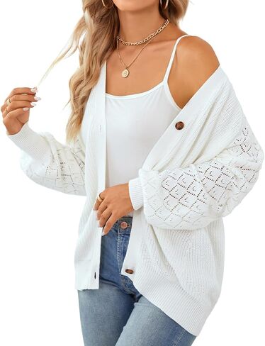 سترة نسائية من QUALFORT مصنوعة من القطن 100% وأكمام طويلة مفتوحة من الأمام وسترة متماسكة بأزرار بأزرار in Kuwait