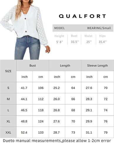 سترة نسائية من QUALFORT مصنوعة من القطن 100% وأكمام طويلة مفتوحة من الأمام وسترة متماسكة بأزرار بأزرار in Kuwait