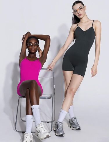 جمبسوت نسائي من PUMIEY برقبة على شكل حرف V وحزام سباغيتي بدون خياطة للتمرين من مجموعة Unitard Rompers Power Collection in Saudi Arabia