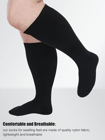 اكسوهال 8 ازواج من الجوارب بعرض اضافي 3XL جوارب ضاغطة كبيرة الحجم من النايلون للرجال والنساء، جوارب واسعة للساق المصبوبة لتورم القدمين، اسود، 3XL, أسود, 3XL in Kuwait