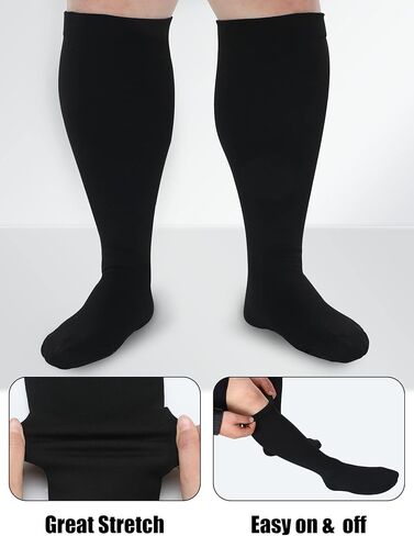 اكسوهال 8 ازواج من الجوارب بعرض اضافي 3XL جوارب ضاغطة كبيرة الحجم من النايلون للرجال والنساء، جوارب واسعة للساق المصبوبة لتورم القدمين، اسود، 3XL, أسود, 3XL in Kuwait
