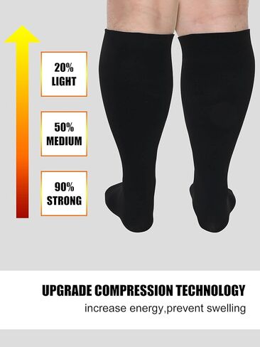 اكسوهال 8 ازواج من الجوارب بعرض اضافي 3XL جوارب ضاغطة كبيرة الحجم من النايلون للرجال والنساء، جوارب واسعة للساق المصبوبة لتورم القدمين، اسود، 3XL, أسود, 3XL in Kuwait