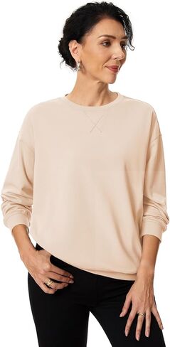 Tapata Womens Crewneck Sweatshirts Pullover Sweatshirt Soft Comfortable Grandma Top Drop Shoulder Elderly Women Loose Fit in Kuwait