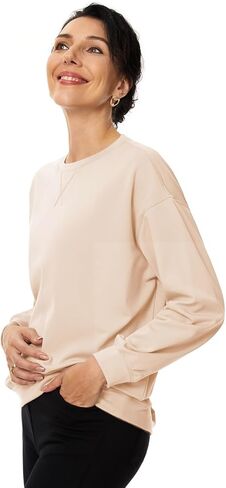 Tapata Womens Crewneck Sweatshirts Pullover Sweatshirt Soft Comfortable Grandma Top Drop Shoulder Elderly Women Loose Fit in Kuwait