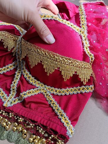 ZLTdream Women Cosplay Costume Indian Belly Dance Costume Bra Top with Chest & Pants & Head Veil Halloween in Saudi Arabia