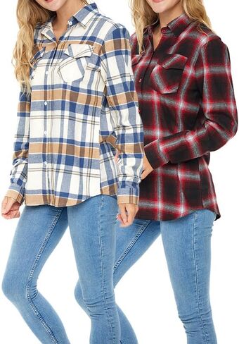 قميص Andrew Scott النسائي الكلاسيكي ذو الأكمام الطويلة وخفيف الوزن منقوش من الفلانيل - عبوات متعددة/ألوان in Kuwait