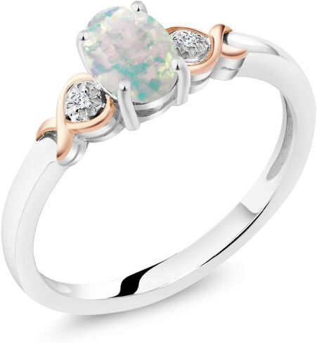 خاتم Gem Stone King من الفضة الإسترليني عيار 925 والذهب الوردي عيار 10 قيراط والأوبال الأبيض مع خاتم ألماس للنساء (0.63 قيراط، حجر ميلاد الأحجار الكريمة، متوفر بمقاس 5، 6، 7، 8، 9) in Kuwait