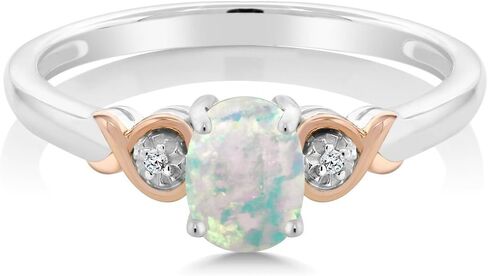 خاتم Gem Stone King من الفضة الإسترليني عيار 925 والذهب الوردي عيار 10 قيراط والأوبال الأبيض مع خاتم ألماس للنساء (0.63 قيراط، حجر ميلاد الأحجار الكريمة، متوفر بمقاس 5، 6، 7، 8، 9) in Kuwait