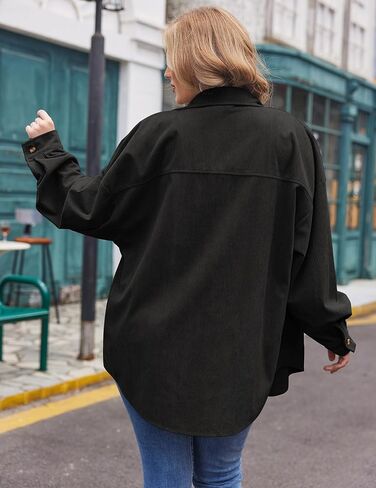IN'VOLAND Womens Plus Size Corduroy Shirt Long Sleeve Button Down Shirts Fall Blouses Tops Casual Jacket Shacket in Kuwait