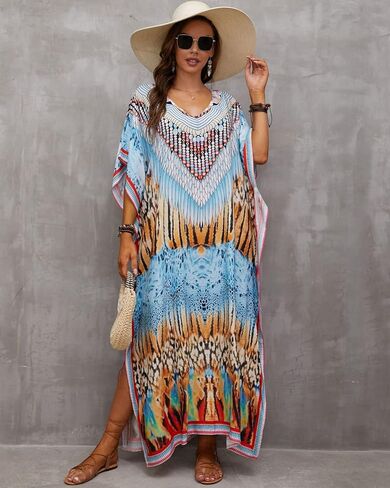 فساتين قفطان ذات طباعة عرقية من Youuxooa للنساء بأغطية قفطان بمقاسات كبيرة in Kuwait