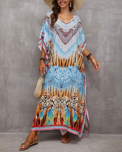 فساتين قفطان ذات طباعة عرقية من Youuxooa للنساء بأغطية قفطان بمقاسات كبيرة in Kuwait