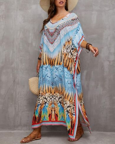 فساتين قفطان ذات طباعة عرقية من Youuxooa للنساء بأغطية قفطان بمقاسات كبيرة in Kuwait