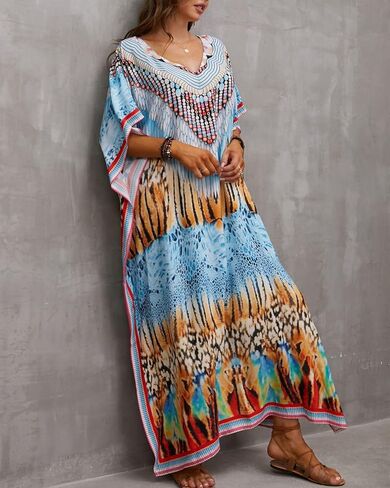 فساتين قفطان ذات طباعة عرقية من Youuxooa للنساء بأغطية قفطان بمقاسات كبيرة in Kuwait