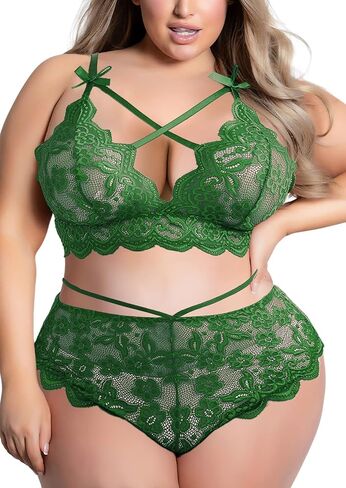 مجموعة الملابس الداخلية النسائية JuicyRose مقاس كبير، ملابس داخلية مثيرة مكونة من قطعتين من حمالة الصدر واللباس الداخلي من الدانتيل in Kuwait