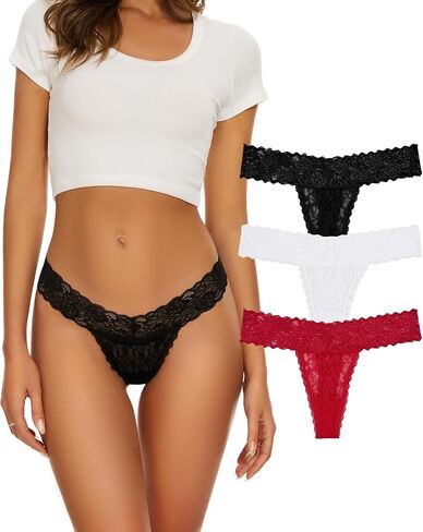 Sunm Boutique Lace Thongs For Women Sexy Underwear Seamless Thongs Soft Stretch Womens Thong Underwear 3/5/6/10 Pack in Saudi Arabia