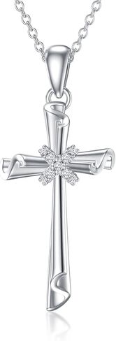 SISGEM White Gold Cross Necklace for Women Teen Girls,10K Real Gold Cross Pendant Necklace Cross Jewelry Gifts for Birthday Christmas Anniversary 16+1+1 inch in Kuwait