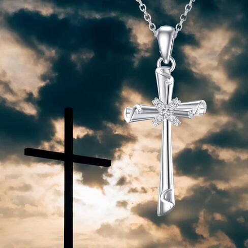 SISGEM White Gold Cross Necklace for Women Teen Girls,10K Real Gold Cross Pendant Necklace Cross Jewelry Gifts for Birthday Christmas Anniversary 16+1+1 inch in Kuwait
