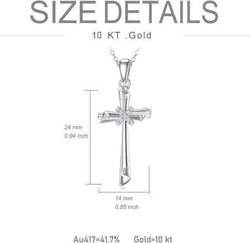 SISGEM White Gold Cross Necklace for Women Teen Girls,10K Real Gold Cross Pendant Necklace Cross Jewelry Gifts for Birthday Christmas Anniversary 16+1+1 inch in Kuwait