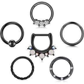 LAURITAMI 16G أقراط الغضروف حلقات الشفاه الأزرار الجراحية الصلب الزنمة روك Daith Helix حلق منحني الحديد حلقات الحاجب حدوة الحصان الحديد الأسير حبة هوب القرط ثقب مجموعة المجوهرات in Saudi Arabia
