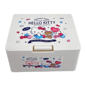صندوق لطيف بتصميم هالو كيتي من سانريو مع غطاء مفتوح بلمسة واحدة، حافظات ملحقات المكياج 4.2 انش × 3.5 انش × 2.1 انش in Kuwait