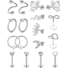 LAURITAMI 16G Cartilage Earrings Lip Rings Studs Surgical Steel Tragus Rook Daith Helix Earring Curved Barbell Eyebrow Rings Horseshoe Barbell Captive Bead Hoop Earring Piercing Jewelry Set in Kuwait